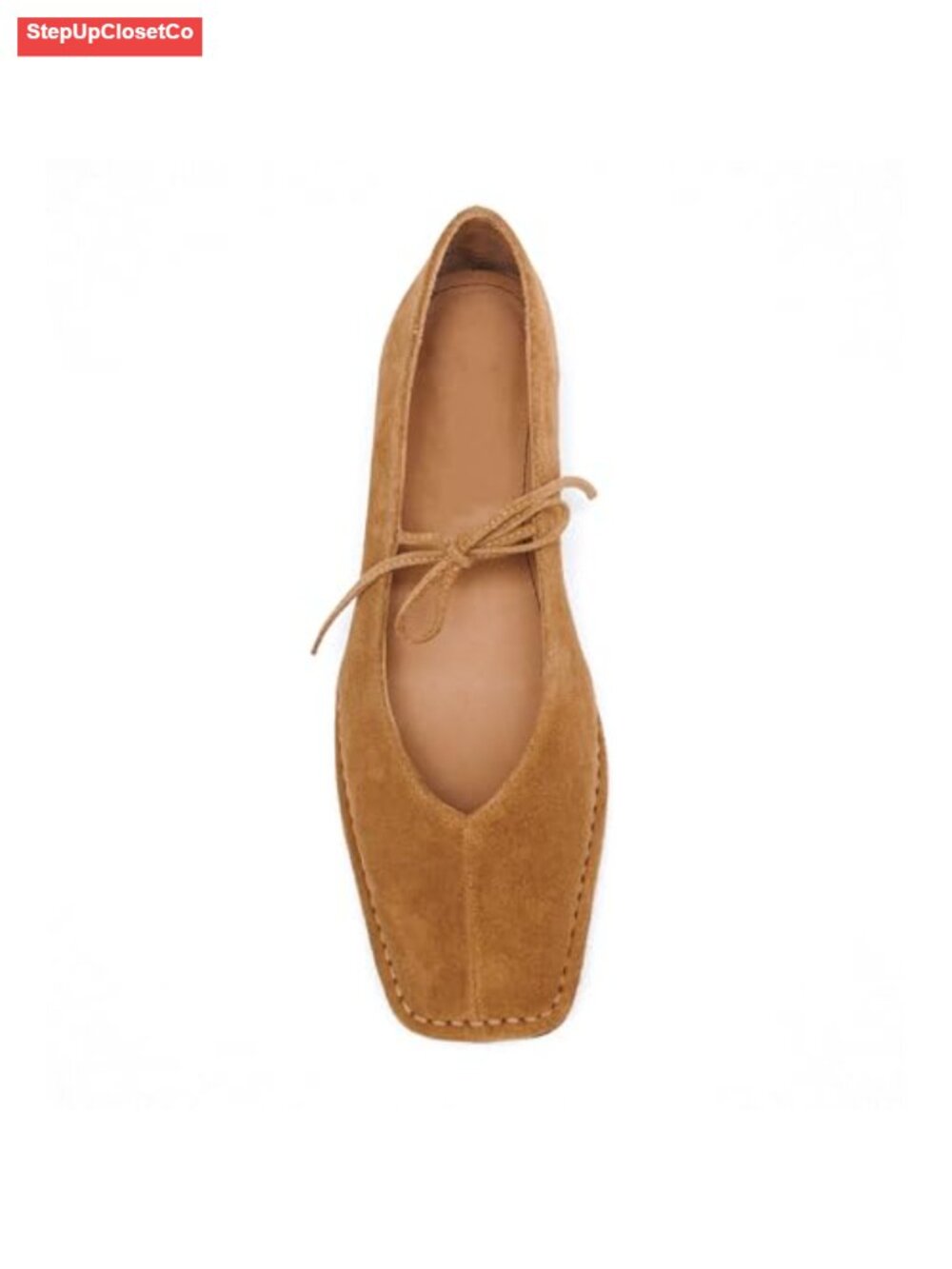 Lace Up Ballet Flats for Women Square Toe Mary Jane Slip On Suede Leather